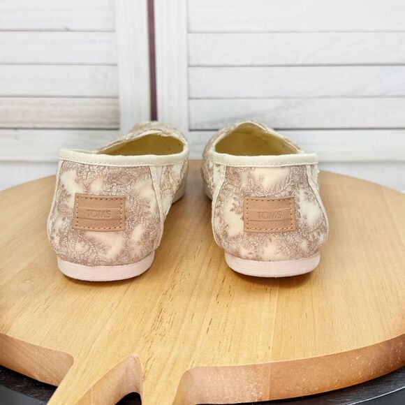 Toms Alpargata Embroidered Hibiscus Lace Slip On Shoes Ivory Metallic Tan 8.5 - Picture 7 of 12
